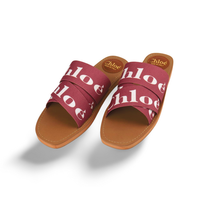 Women's Canvas Logo Ribbon Woody Flat Slide Sandals -1006