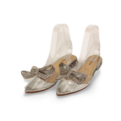 Clear Transparent Flats Sandals with a Glittery Bow