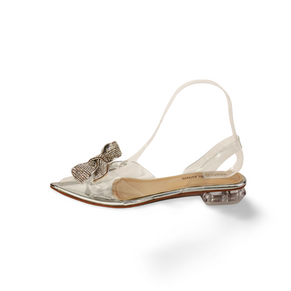 Clear Transparent Flats Sandals with a Glittery Bow