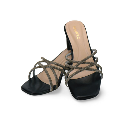 Elegant Women's Rhinestones Strap Block Heel Sandals