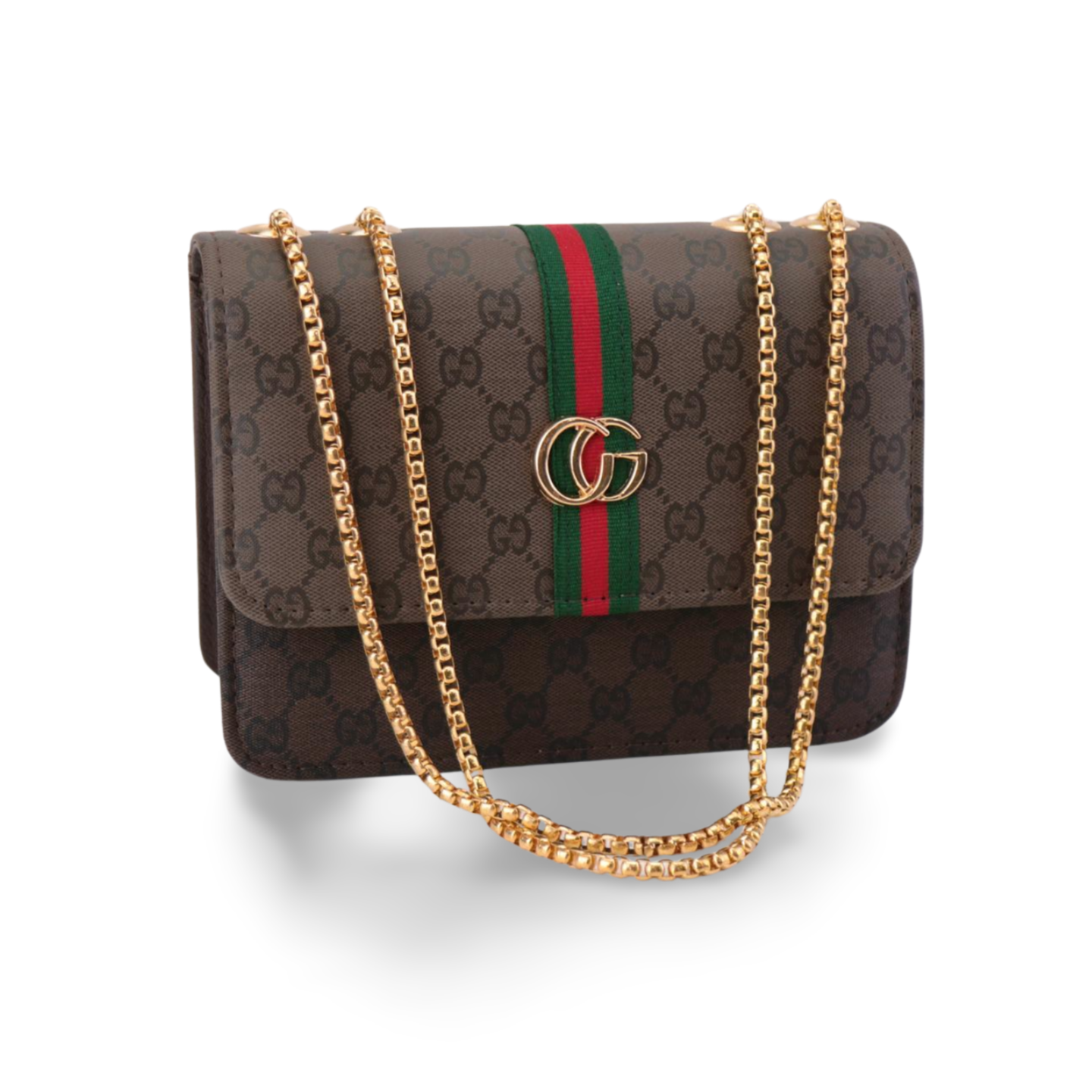 Crossbody Purse with Gold Chain and Green and Red Stripe