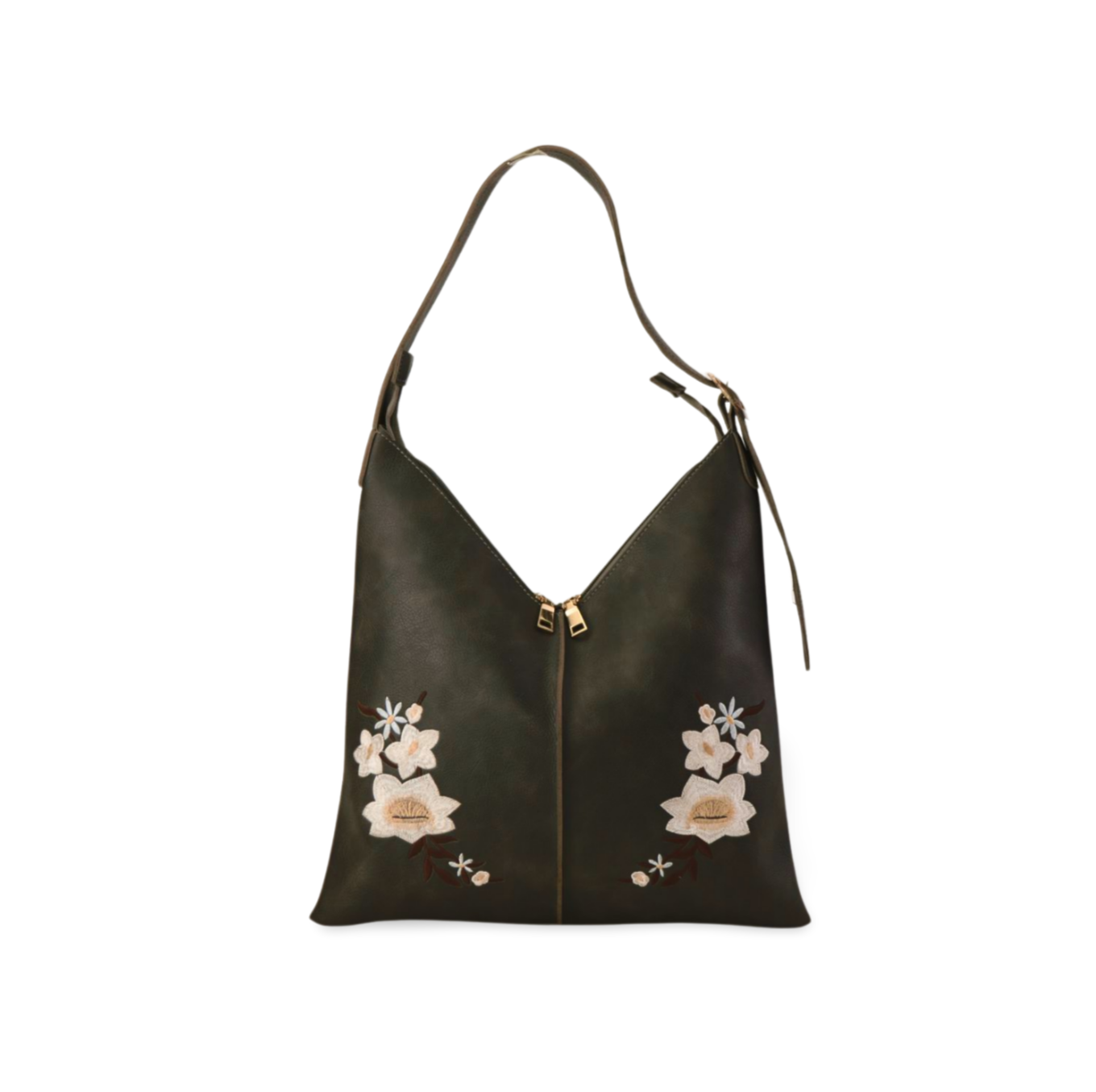 Flower Embroidery Pu Leather Handbag with Puff Ball Bag Charm!