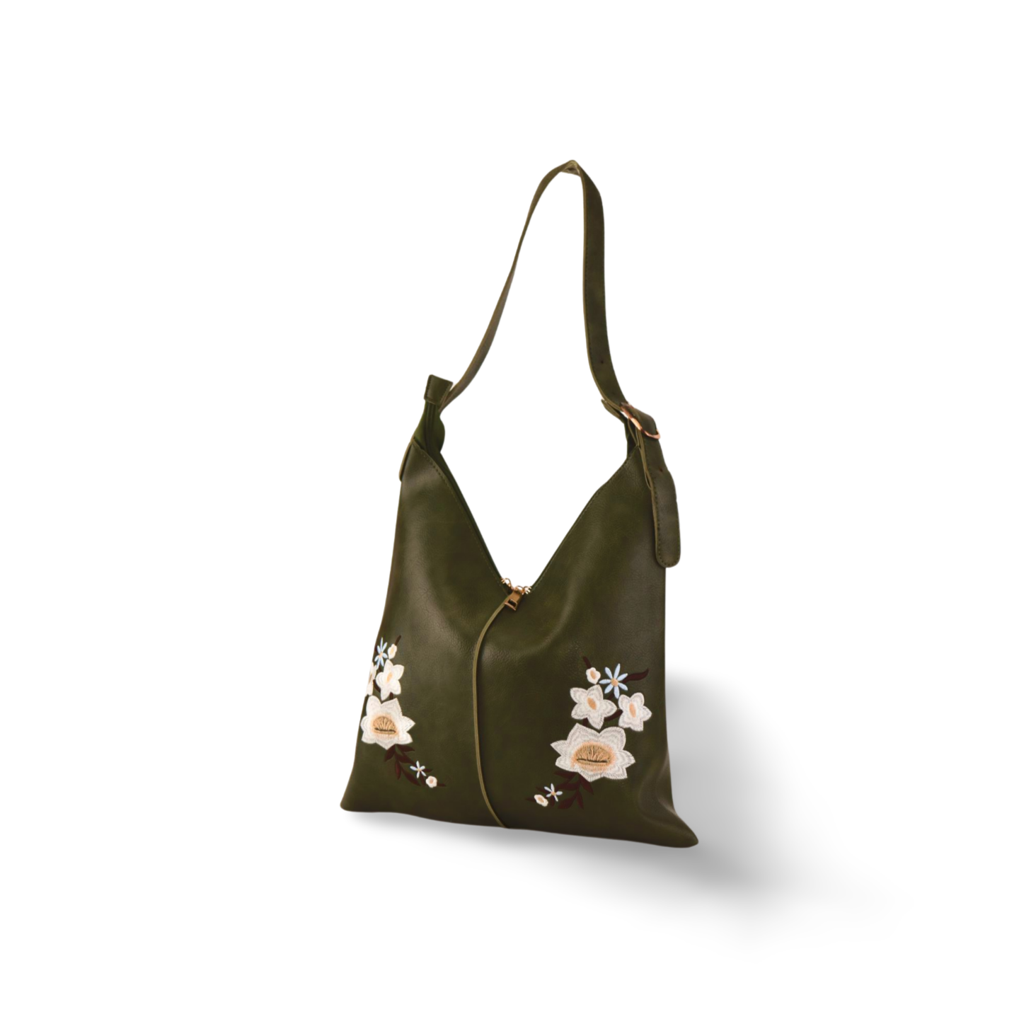 Flower Embroidery Pu Leather Handbag with Puff Ball Bag Charm!