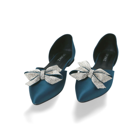 Stylish Satin Flats with Rhinestone Bow By Spunkz