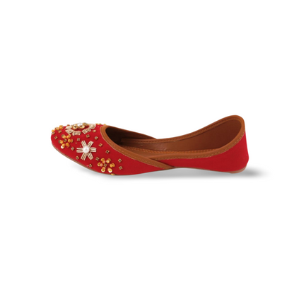 Red Velvet Embroidered Khussa Shoes For Women