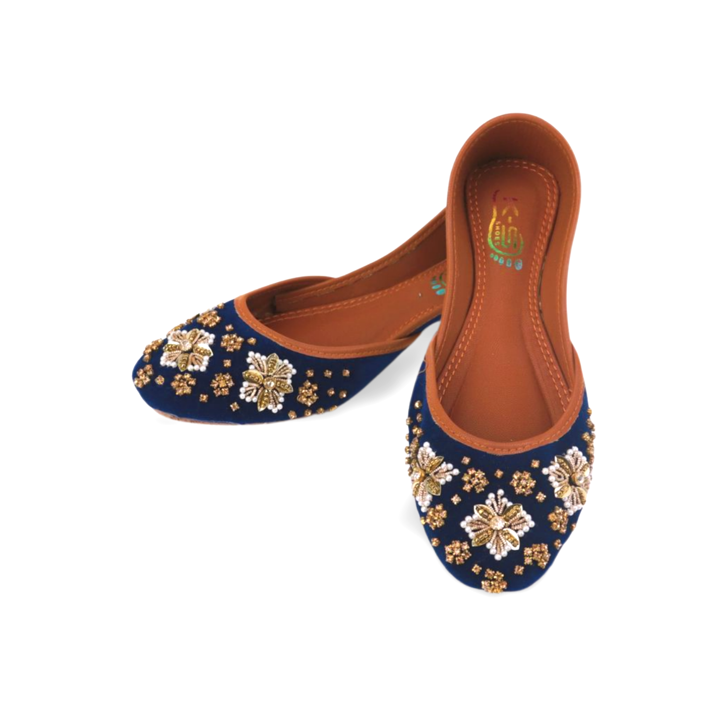 Fancy Blue Velvet Rhinstone Embellished Khussa Jutti - Handmade Pakistani Shoes for Women