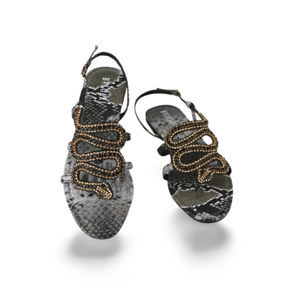 Beautiful Rhinestones Embellished Snake Sandals