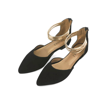 Spunkz Pointed Toe Flats with Gold Ankle Strap and Zipper