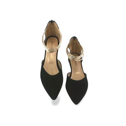 Spunkz Pointed Toe Flats with Gold Ankle Strap and Zipper