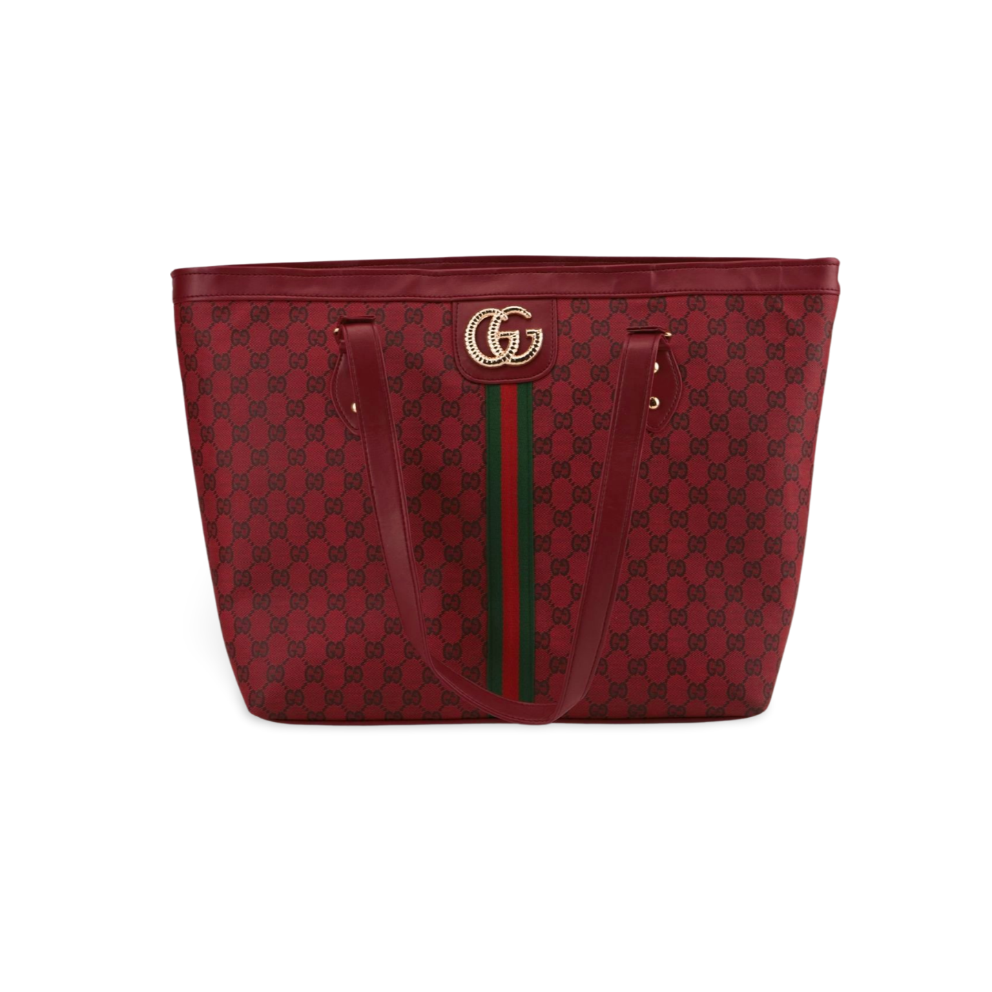 Elegant Tote Bag with Signature Pattern and Classic Stripe Design