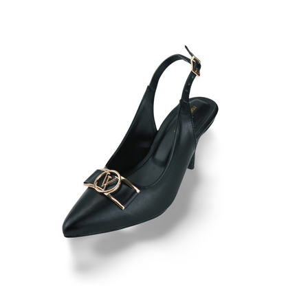 Twinset Black Sling Back High Heels with Gold Buckle