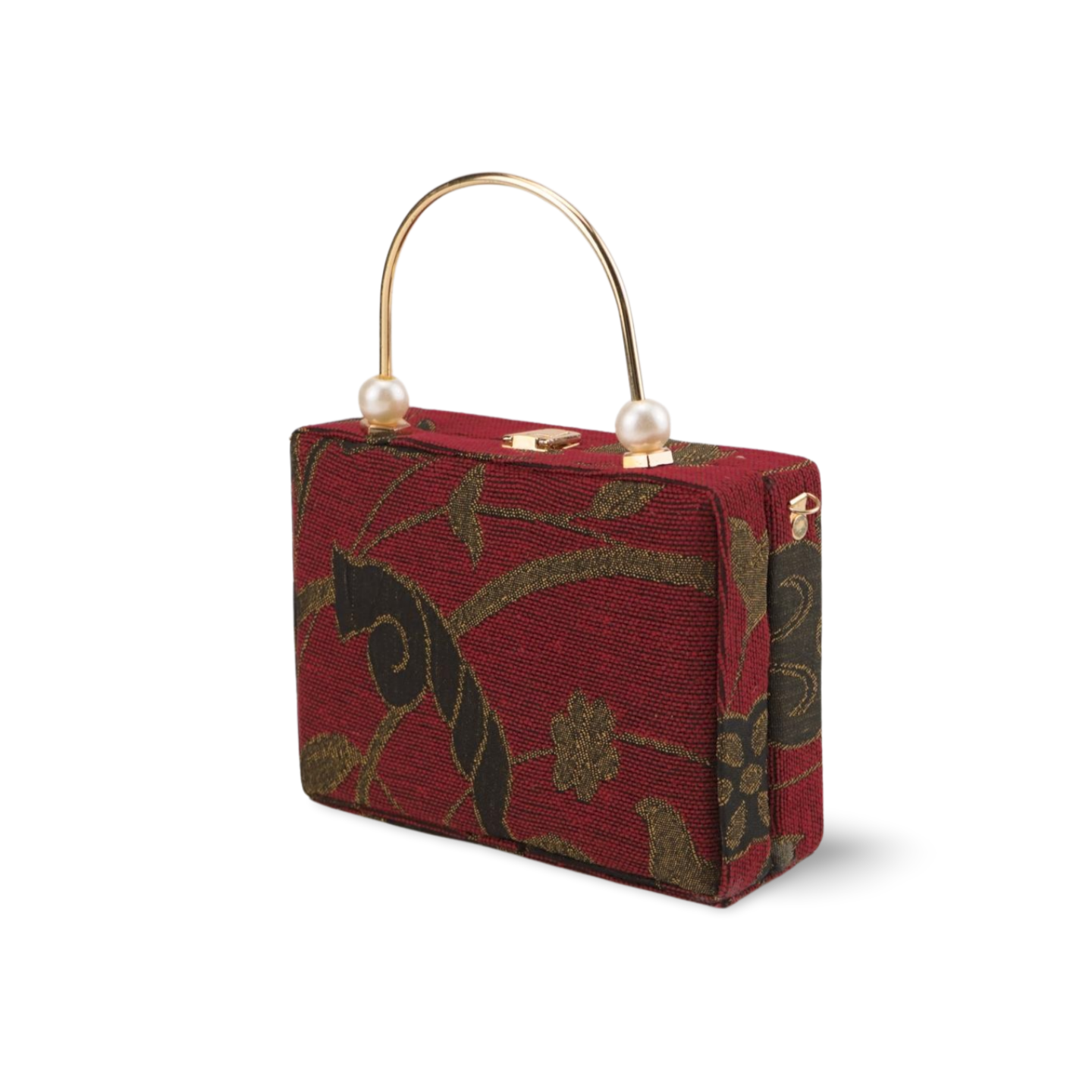 Exquisite Box Style Clutch Purse with Intricate Pattern and Gold Chain