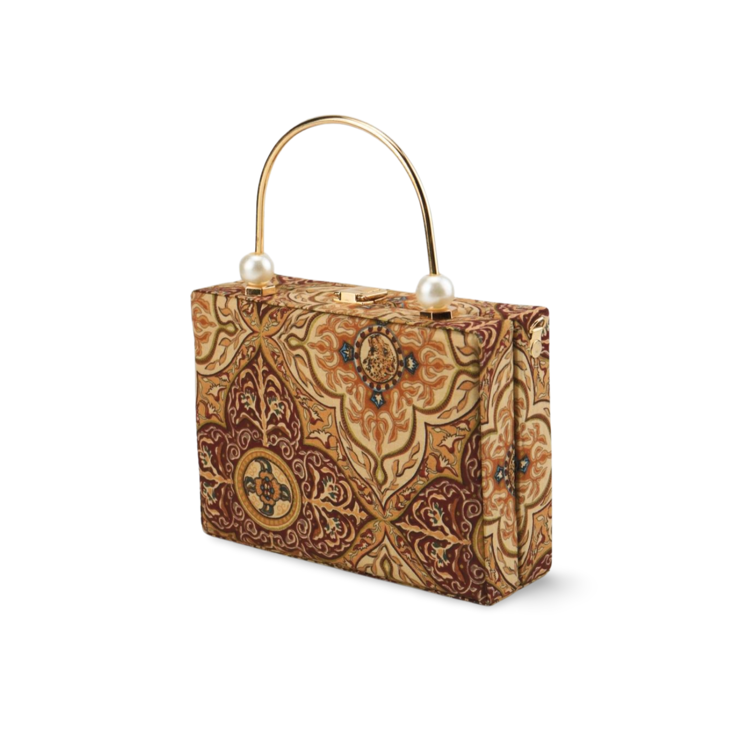 Exquisite Box Style Clutch Purse with Intricate Pattern and Gold Chain