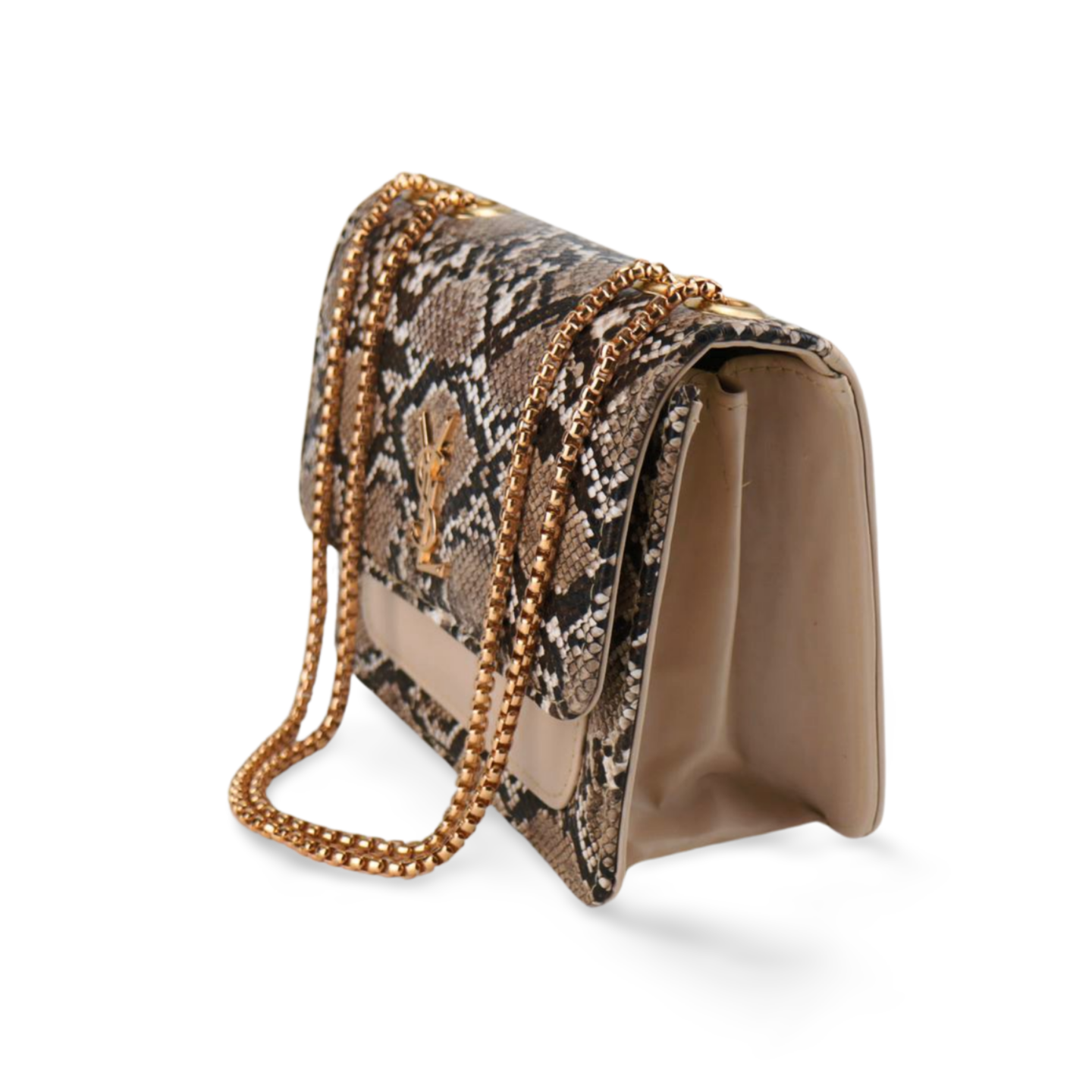 Snake Print Crossbody Purse with Gold Chain