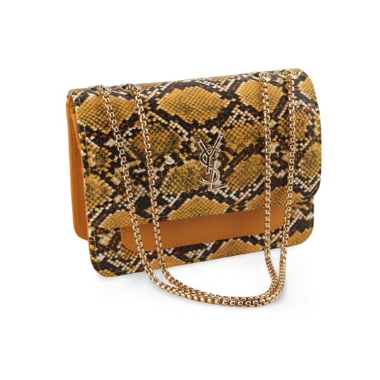 Snake Print Crossbody Purse with Gold Chain