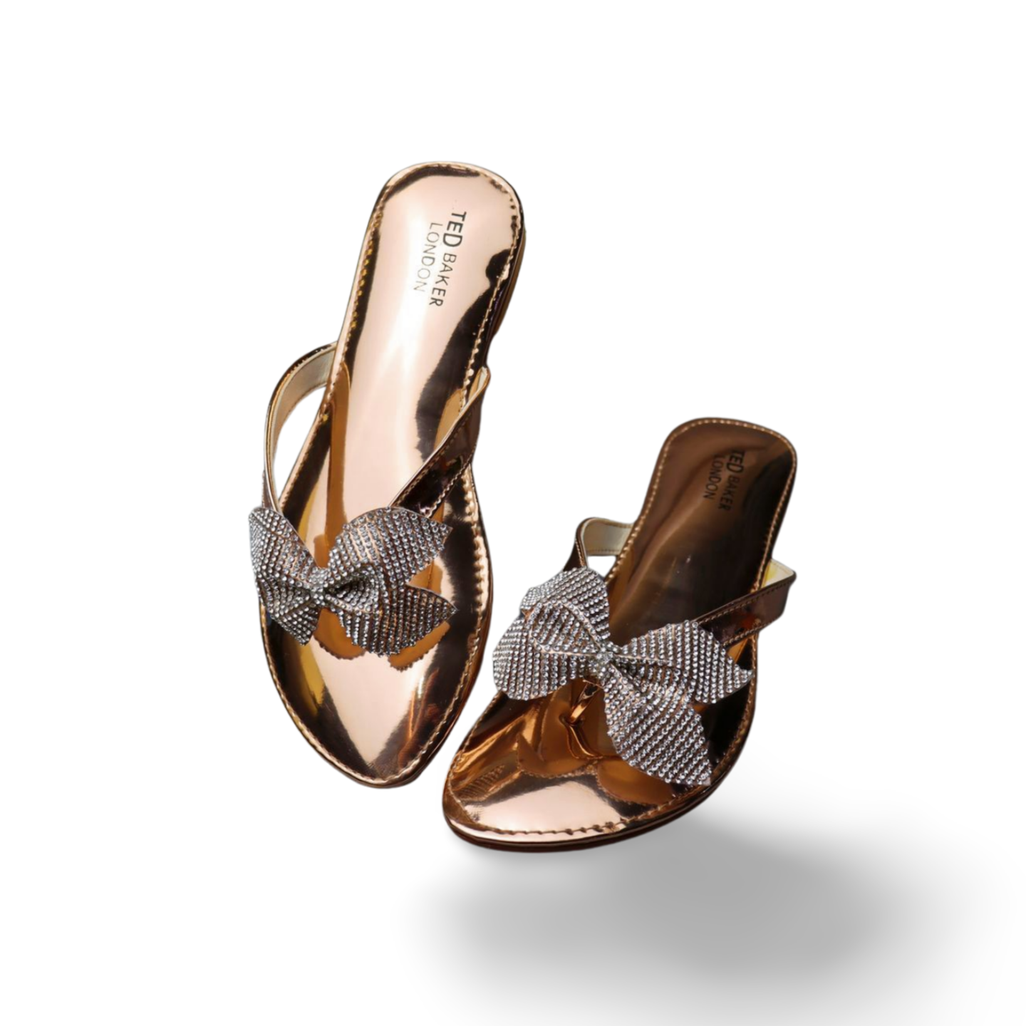 Sparkling Crystal Bow Flat Sandals - Elegant Comfort for Any Occasion