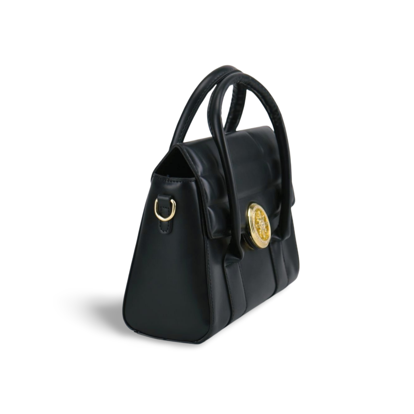 Elegant Two-Tone Satchel Purse with Gold Accents