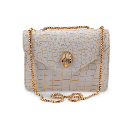 Stylish Faux Leather Crocodile Print Clutch Bag with Gold Chain