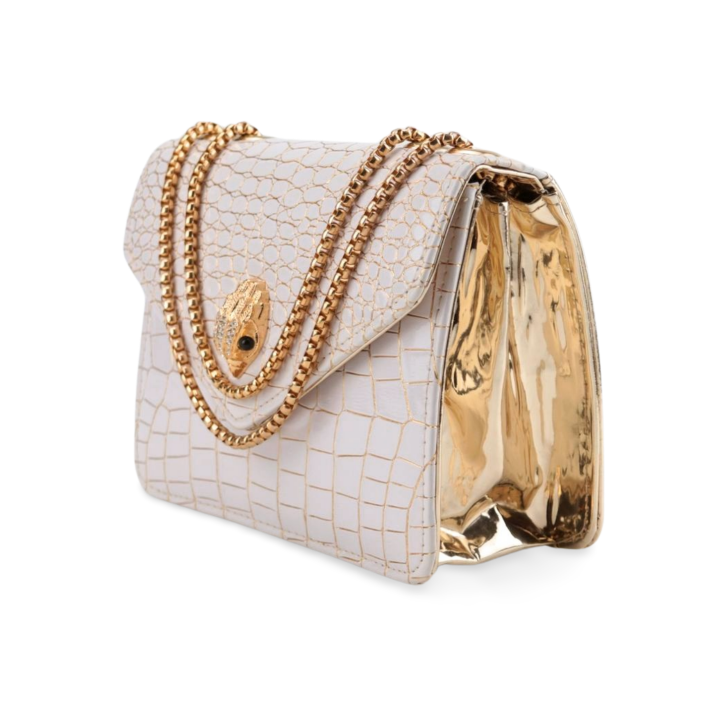 Stylish Faux Leather Crocodile Print Clutch Bag with Gold Chain