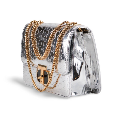 Textured Faux Leather Crossbody Shoulder Bag with Gold Chain