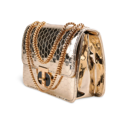 Textured Faux Leather Crossbody Shoulder Bag with Gold Chain