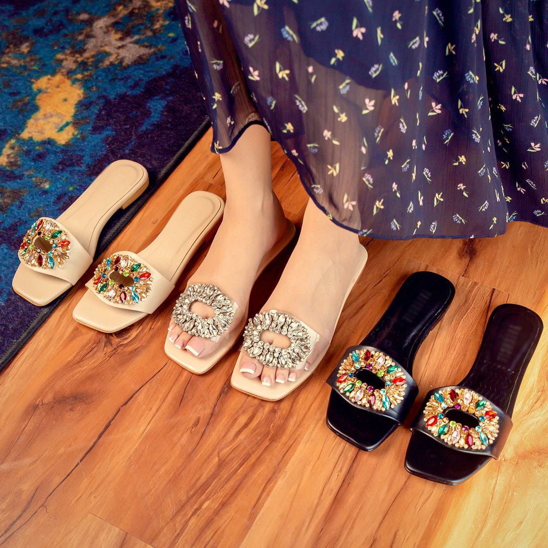 Women's Flat Sandals Embellished Vinyl Flats for Women