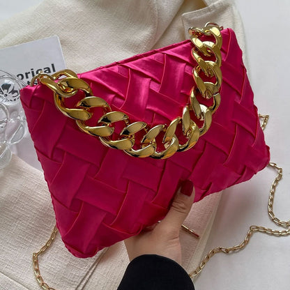 Gold Chain Handle Square Bag Ladies Stylo Handbags