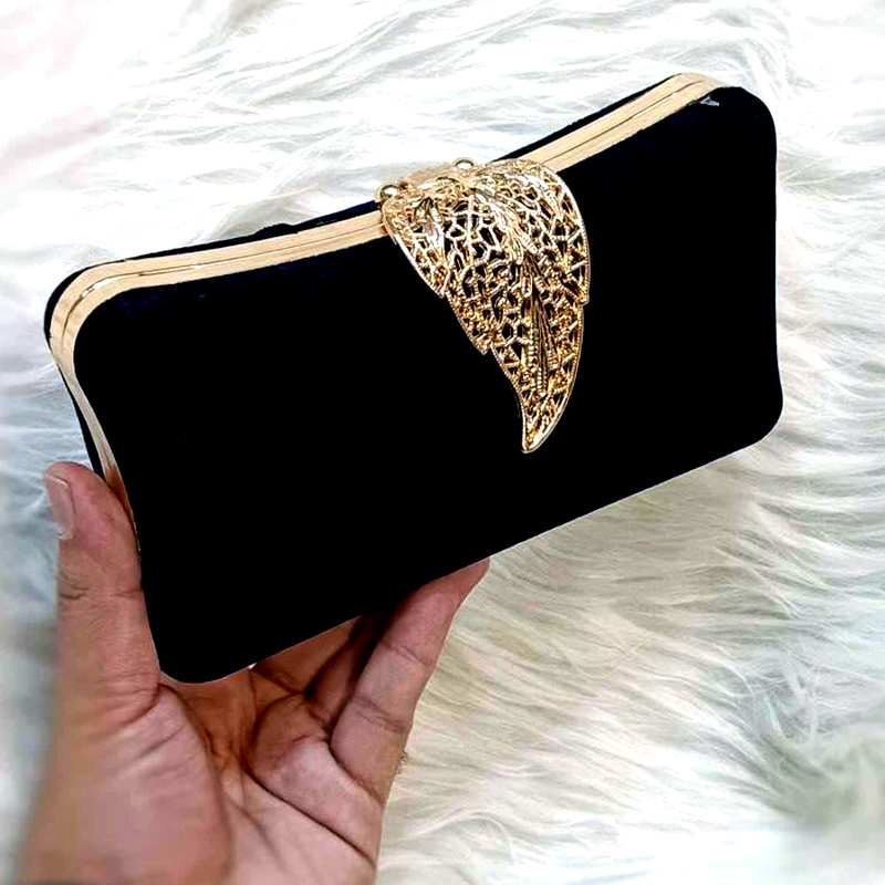 Shiny and Velvet Gold Decor Clutch Bags
