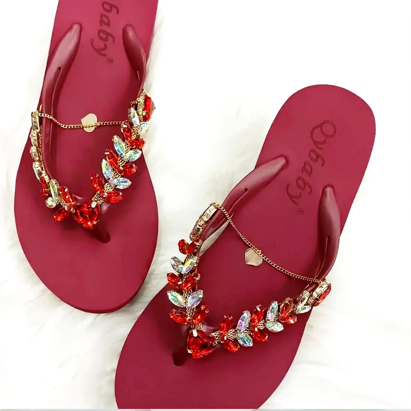 Women Rhinestone Wedges Flip Flop Summer Casual Sandals