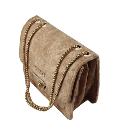 Velvet Shoulder Bag with Gold Chain