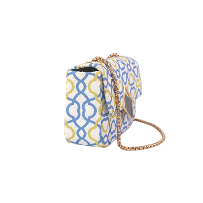 Geometric Crossbody Bag with Gold Chain and Black Square Buckle