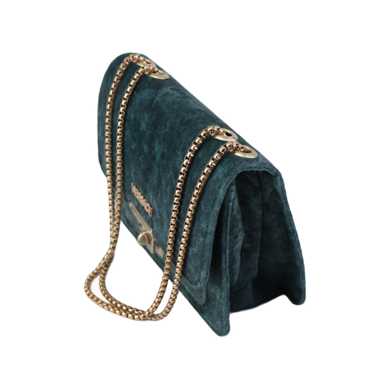 Velvet Shoulder Bag with Gold Chain