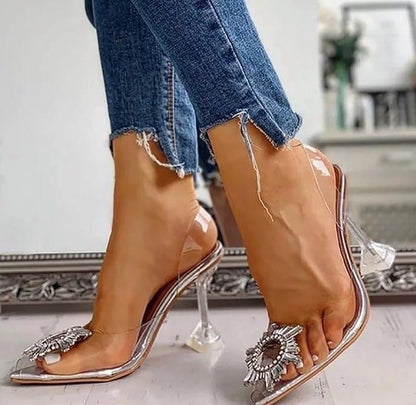 Cinderella Heels - Pointed Toe Transparent Sun Buckle Heel By Spunkz